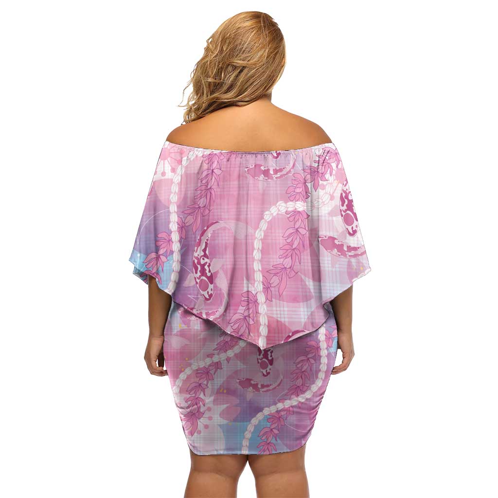 Japanese Koi Fish Family Matching Off Shoulder Short Dress and Hawaiian Shirt Pink Wagara Palaka Honohono Pikake Lei