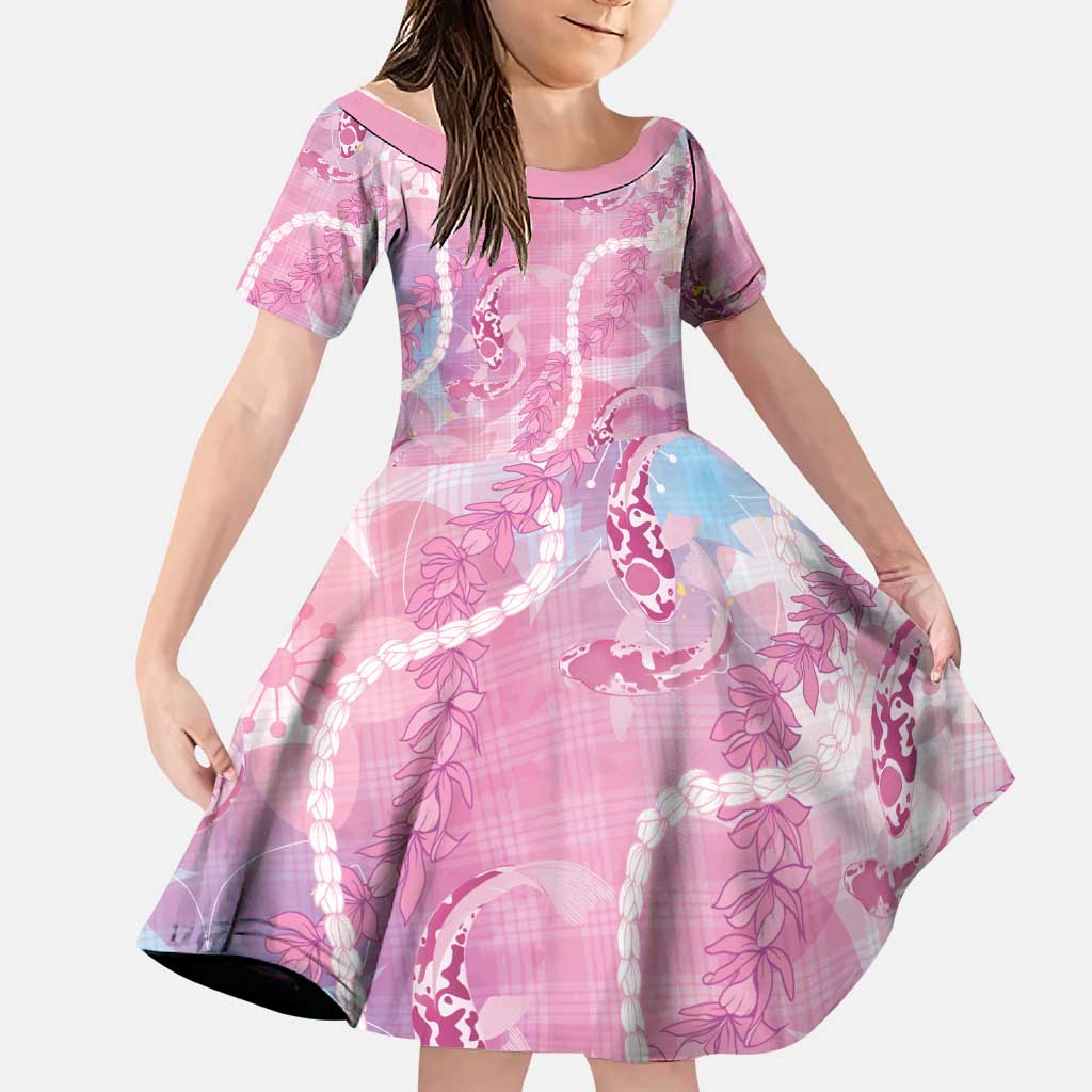 Japanese Koi Fish Family Matching Summer Maxi Dress and Hawaiian Shirt Pink Wagara Palaka Honohono Pikake Lei LT9 Daughter's Dress Pink - Polynesian Pride
