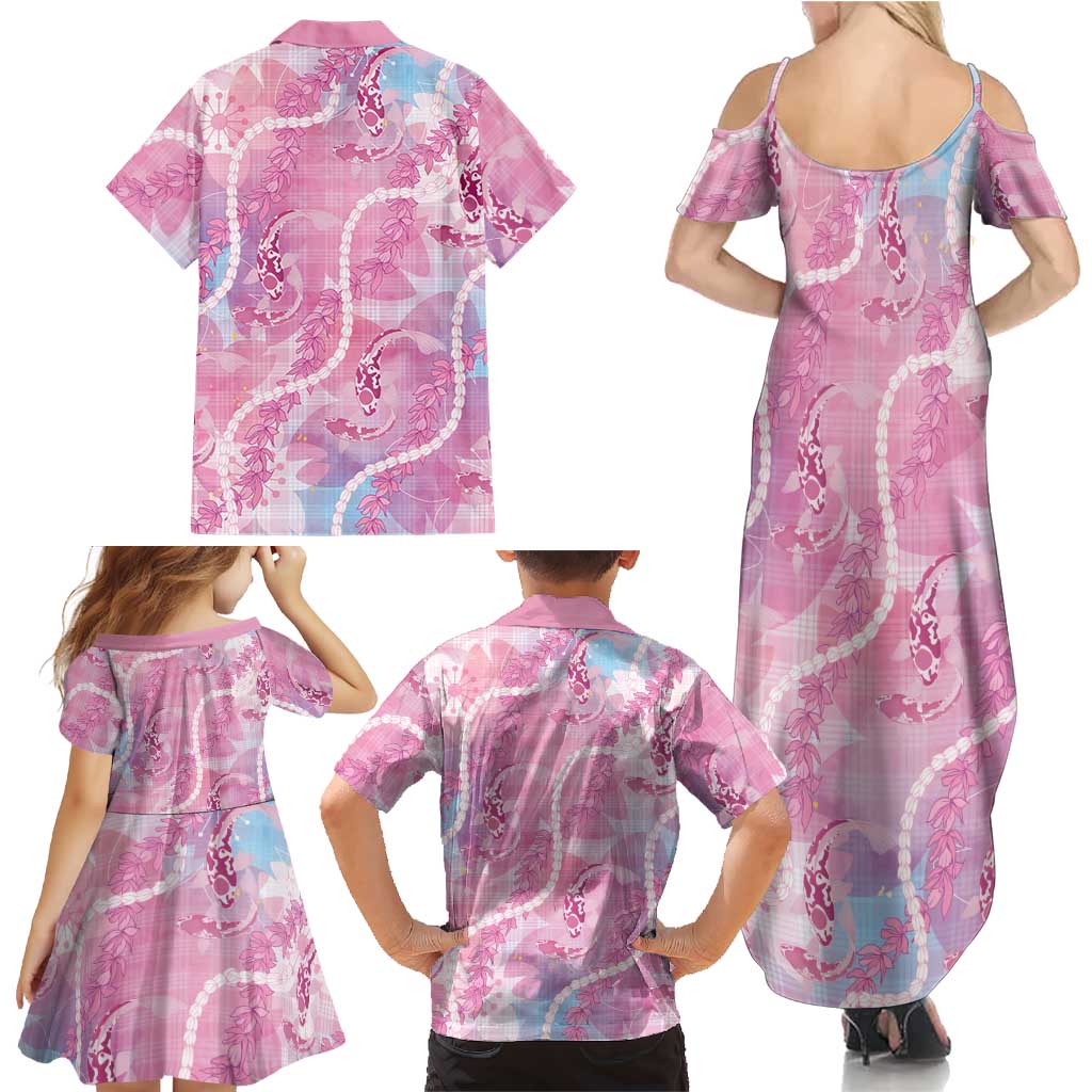 Japanese Koi Fish Family Matching Summer Maxi Dress and Hawaiian Shirt Pink Wagara Palaka Honohono Pikake Lei LT9 - Polynesian Pride