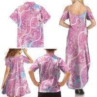 Japanese Koi Fish Family Matching Summer Maxi Dress and Hawaiian Shirt Pink Wagara Palaka Honohono Pikake Lei LT9 - Polynesian Pride
