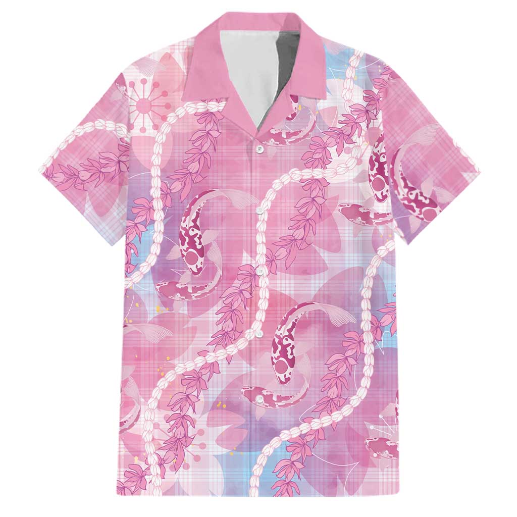 Japanese Koi Fish Family Matching Summer Maxi Dress and Hawaiian Shirt Pink Wagara Palaka Honohono Pikake Lei LT9 Dad's Shirt - Short Sleeve Pink - Polynesian Pride
