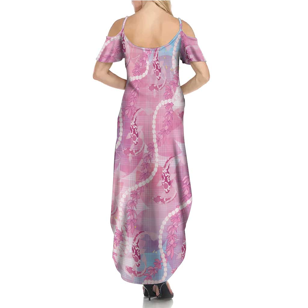 Japanese Koi Fish Family Matching Summer Maxi Dress and Hawaiian Shirt Pink Wagara Palaka Honohono Pikake Lei LT9 - Polynesian Pride