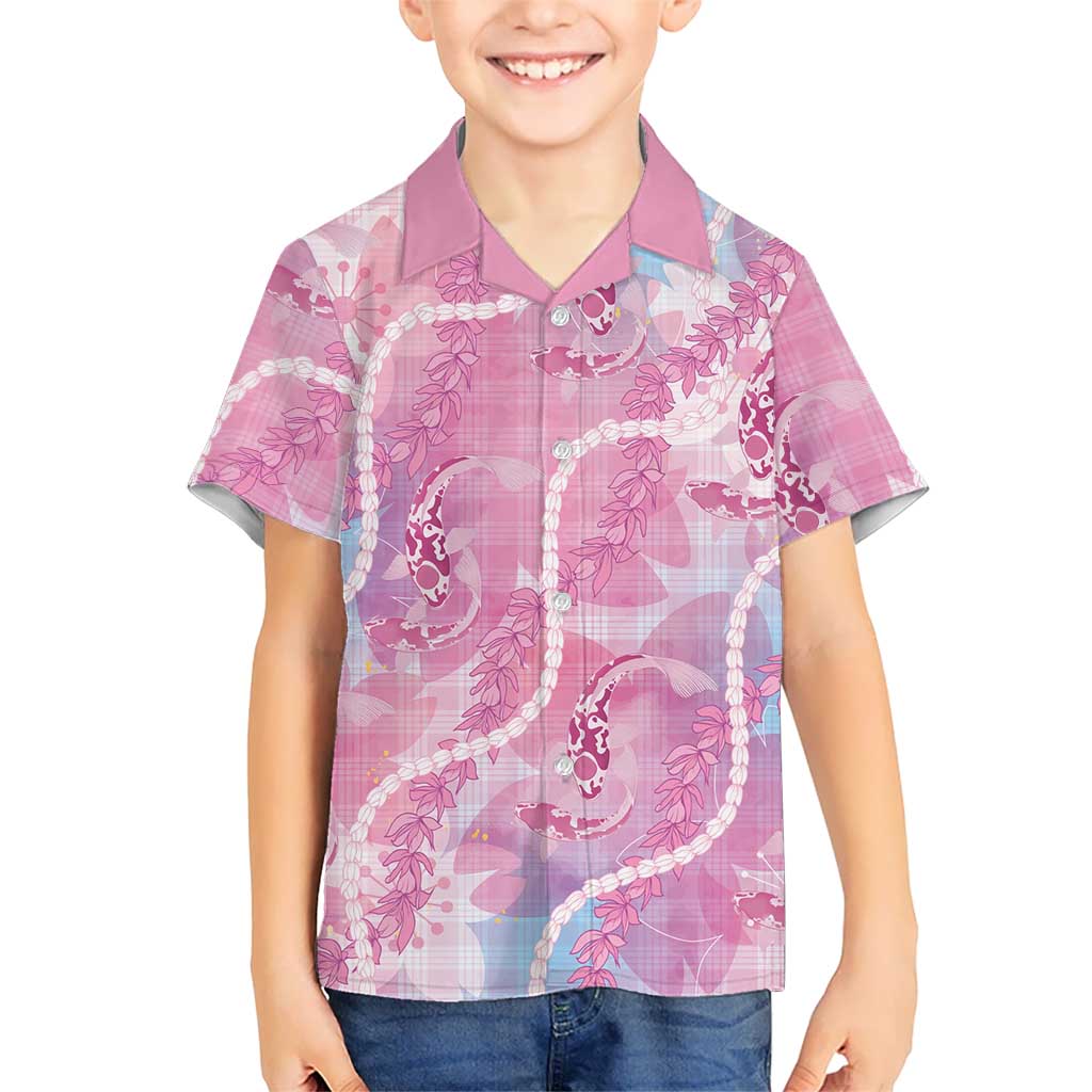 Japanese Koi Fish Family Matching Summer Maxi Dress and Hawaiian Shirt Pink Wagara Palaka Honohono Pikake Lei LT9 Son's Shirt Pink - Polynesian Pride