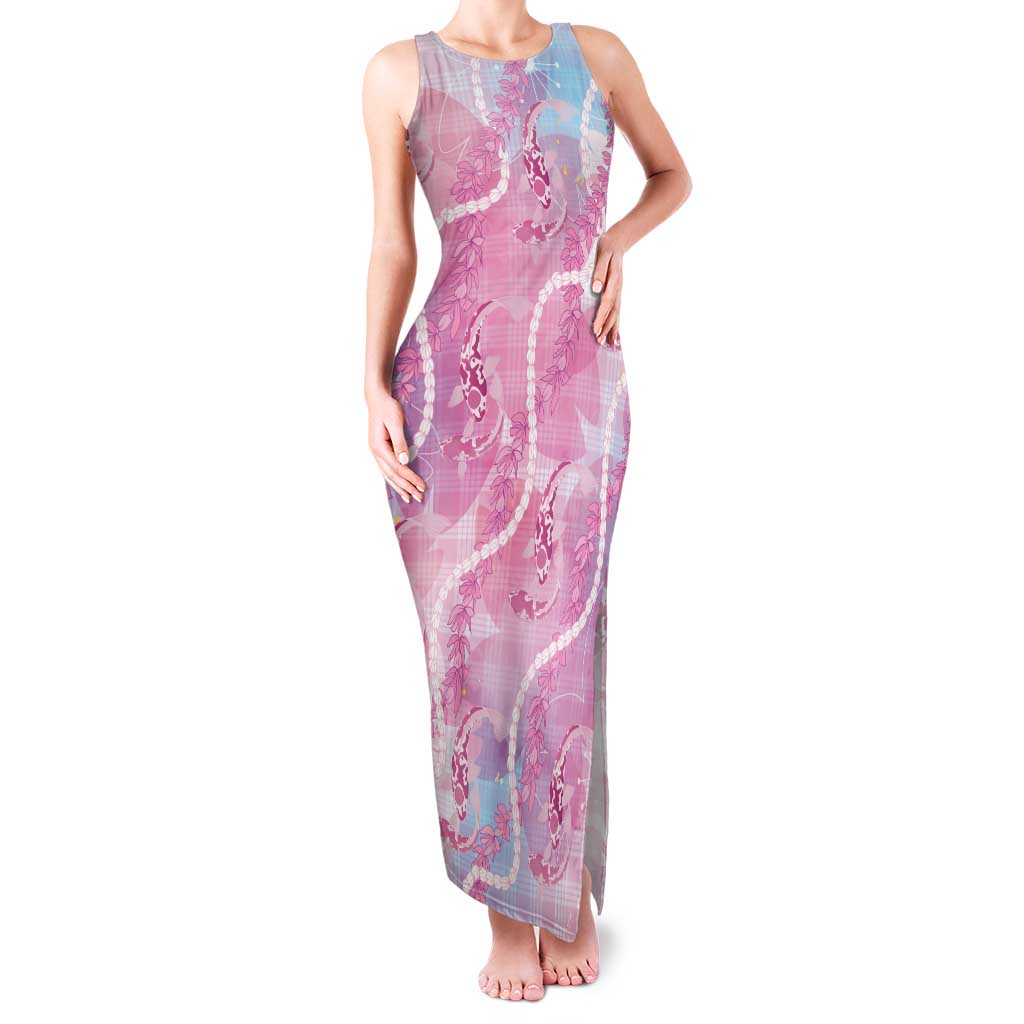 Japanese Koi Fish Family Matching Tank Maxi Dress and Hawaiian Shirt Pink Wagara Palaka Honohono Pikake Lei