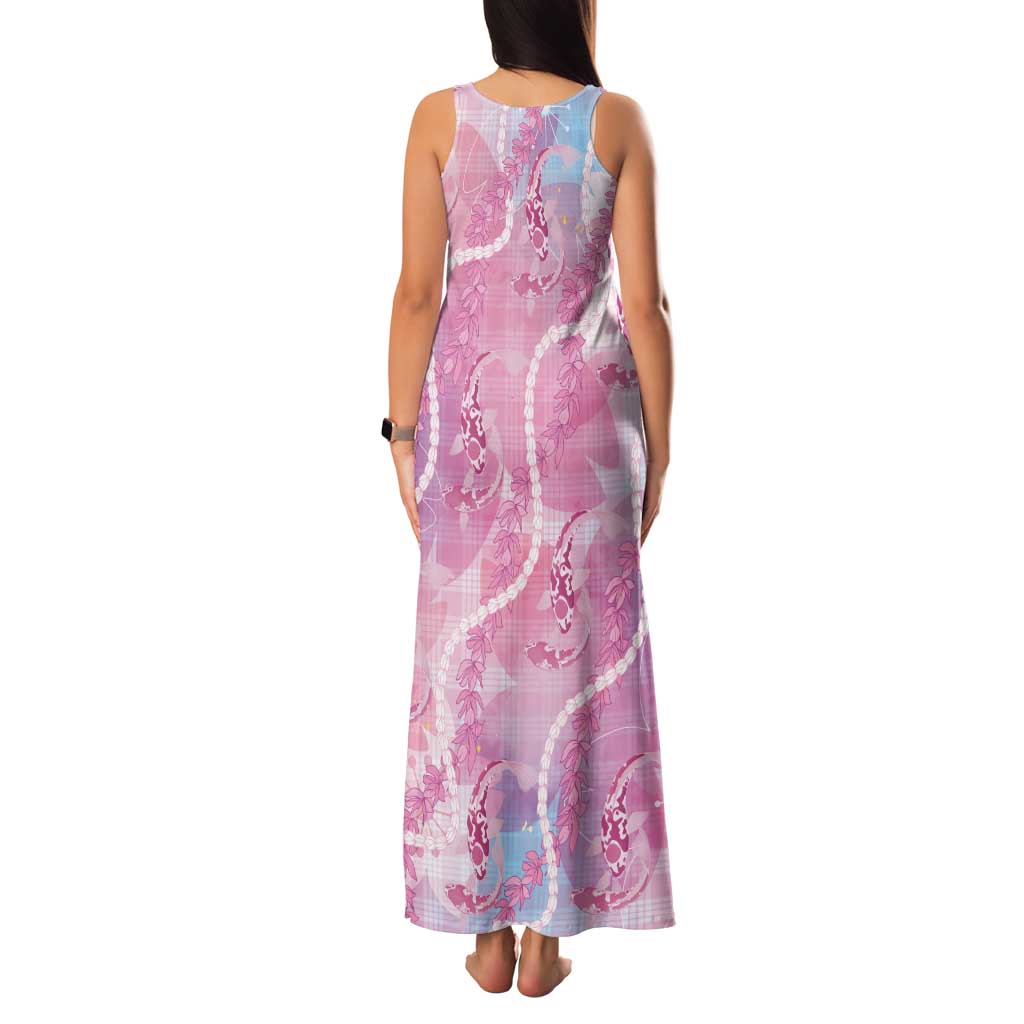 Japanese Koi Fish Family Matching Tank Maxi Dress and Hawaiian Shirt Pink Wagara Palaka Honohono Pikake Lei