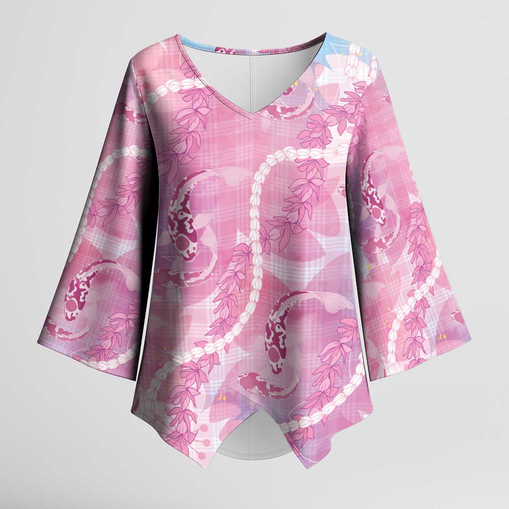Japanese Koi Fish Kimono Sleeve Blouse Pink Wagara Palaka Honohono Pikake Lei