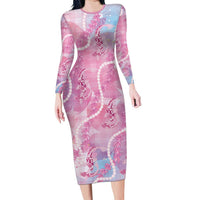 Japanese Koi Fish Long Sleeve Bodycon Dress Pink Wagara Palaka Honohono Pikake Lei LT9 Long Dress Pink - Polynesian Pride