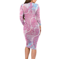 Japanese Koi Fish Long Sleeve Bodycon Dress Pink Wagara Palaka Honohono Pikake Lei LT9 - Polynesian Pride