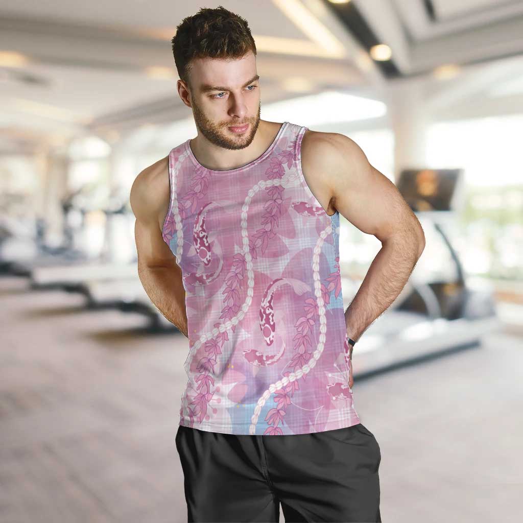 Japanese Koi Fish Men Tank Top Pink Wagara Palaka Honohono Pikake Lei