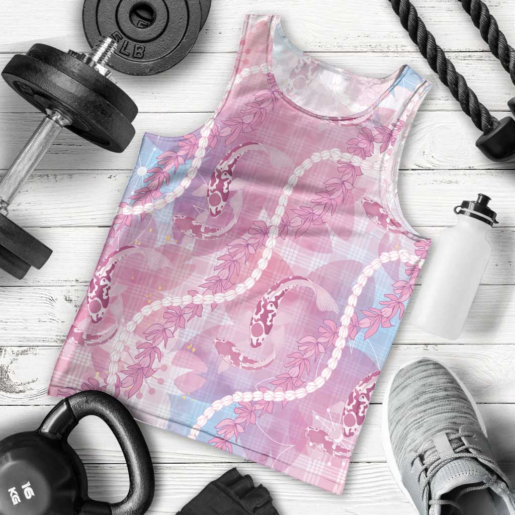 Japanese Koi Fish Men Tank Top Pink Wagara Palaka Honohono Pikake Lei