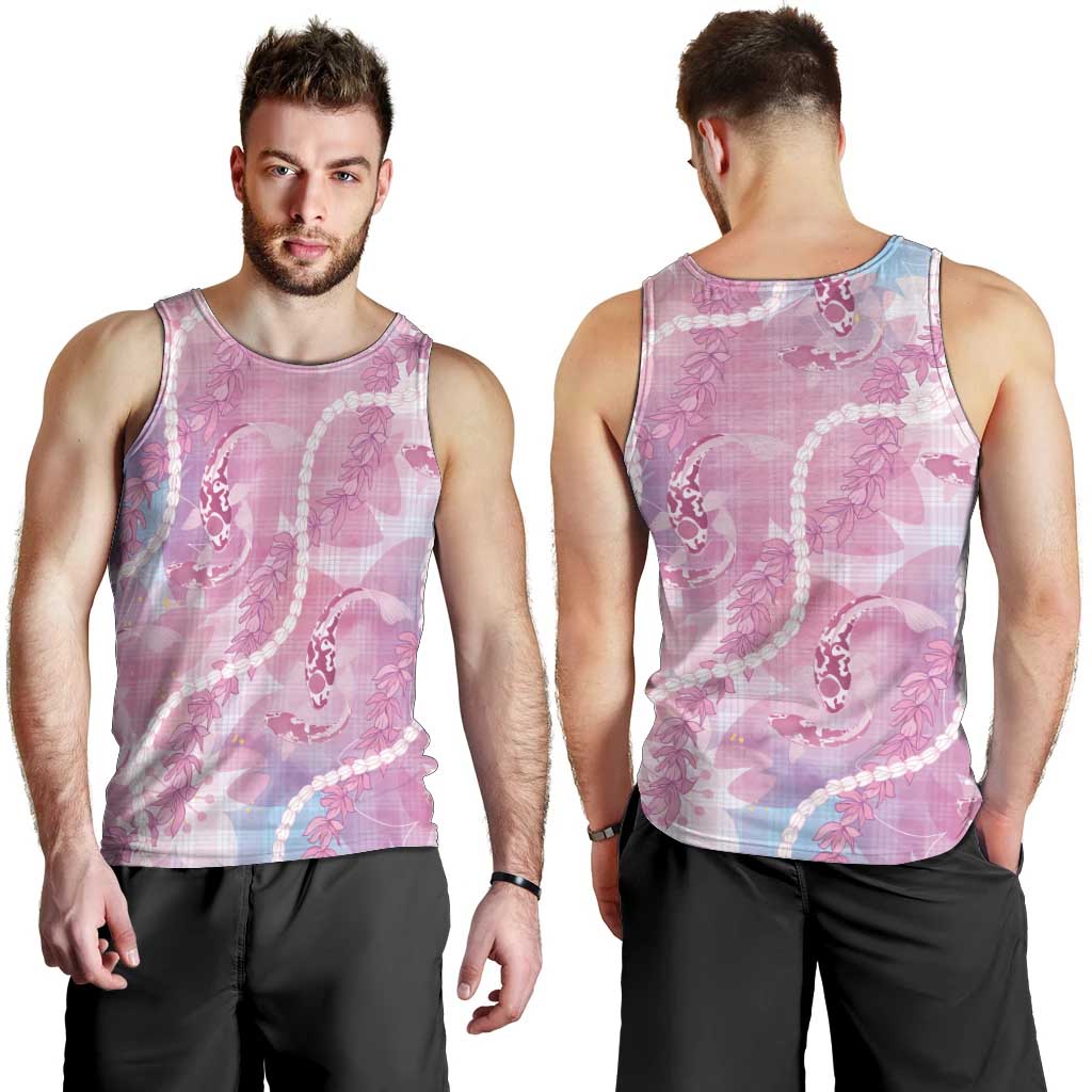 Japanese Koi Fish Men Tank Top Pink Wagara Palaka Honohono Pikake Lei
