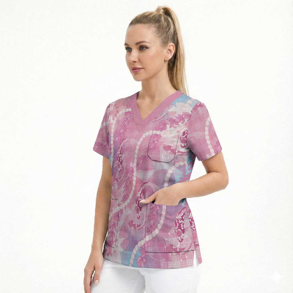 Japanese Koi Fish Scrub Top Pink Wagara Palaka Honohono Pikake Lei