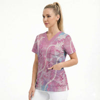 Japanese Koi Fish Scrub Top Pink Wagara Palaka Honohono Pikake Lei