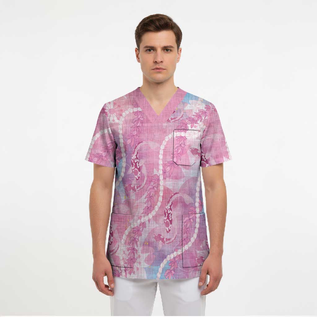 Japanese Koi Fish Scrub Top Pink Wagara Palaka Honohono Pikake Lei