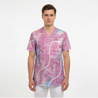 Japanese Koi Fish Scrub Top Pink Wagara Palaka Honohono Pikake Lei