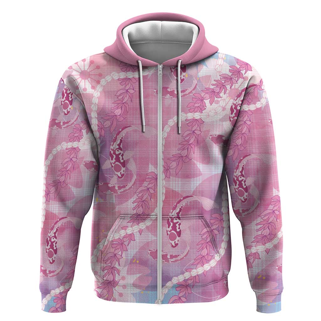 Japanese Koi Fish Zip Hoodie Pink Wagara Palaka Honohono Pikake Lei