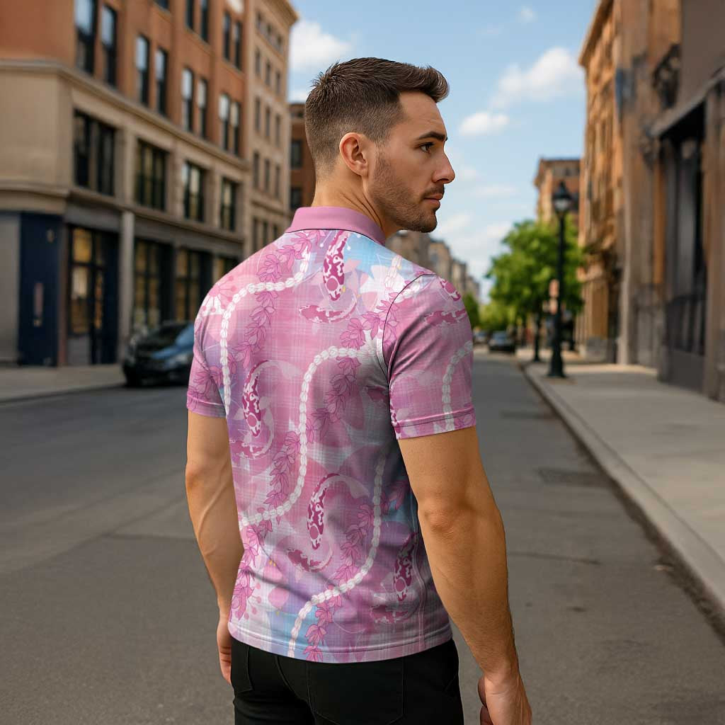 Japanese Koi Fish Zipper Polo Shirt Pink Wagara Palaka Honohono Pikake Lei