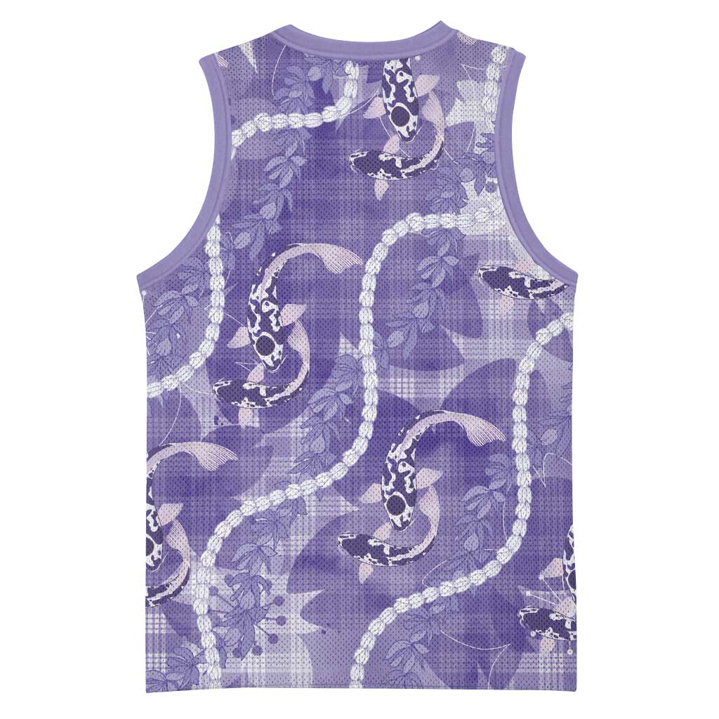 Japanese Koi Fish Basketball Jersey Purple Wagara Palaka Honohono Pikake Lei
