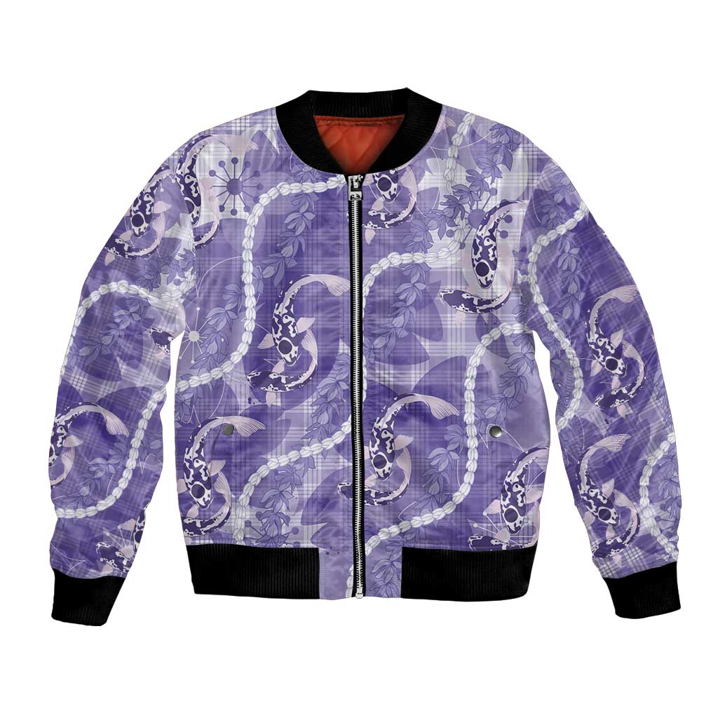 Japanese Koi Fish Bomber Jacket Purple Wagara Palaka Honohono Pikake Lei