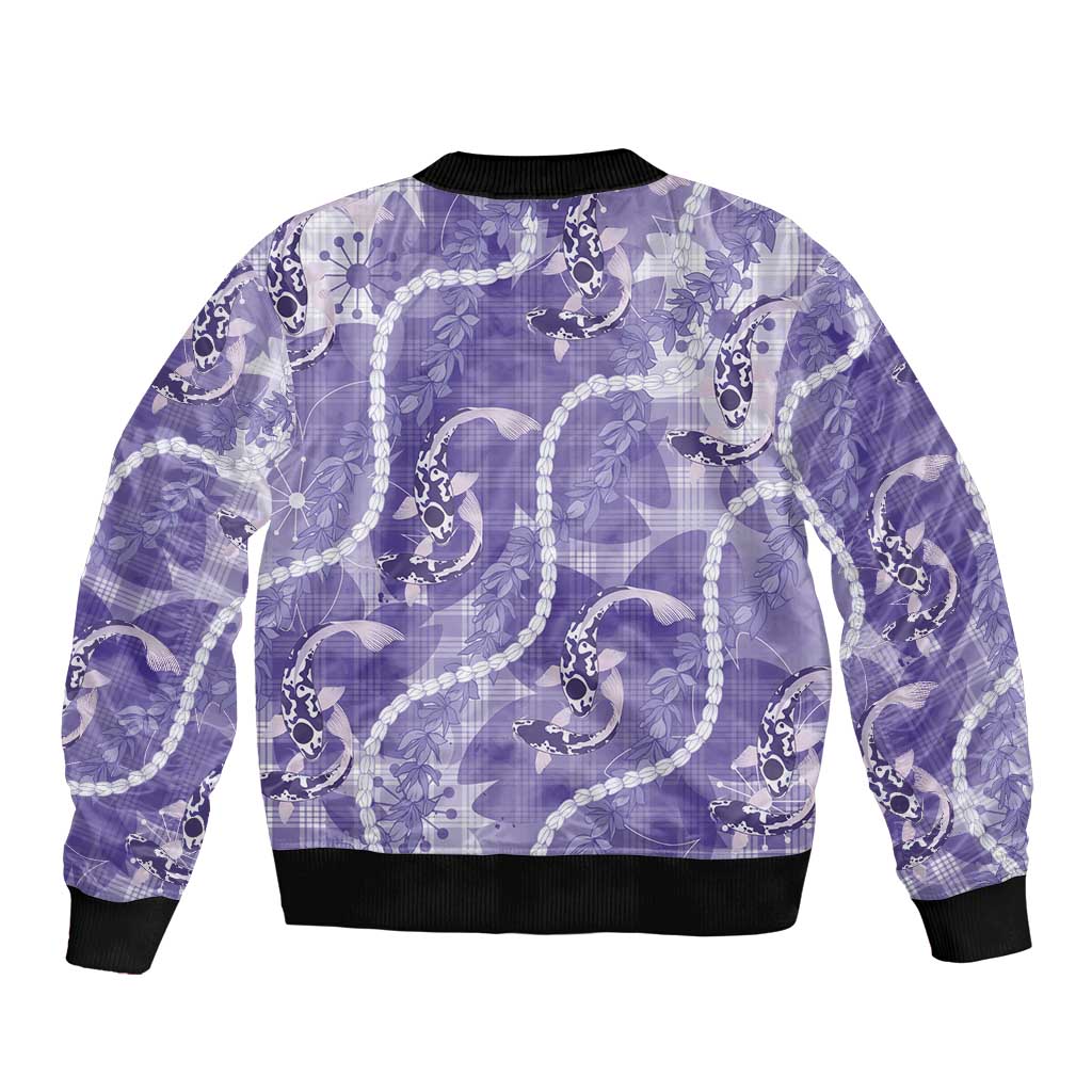 Japanese Koi Fish Bomber Jacket Purple Wagara Palaka Honohono Pikake Lei