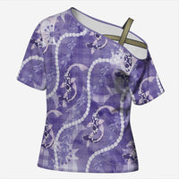 Japanese Koi Fish Cross Shoulder Shirt Purple Wagara Palaka Honohono Pikake Lei
