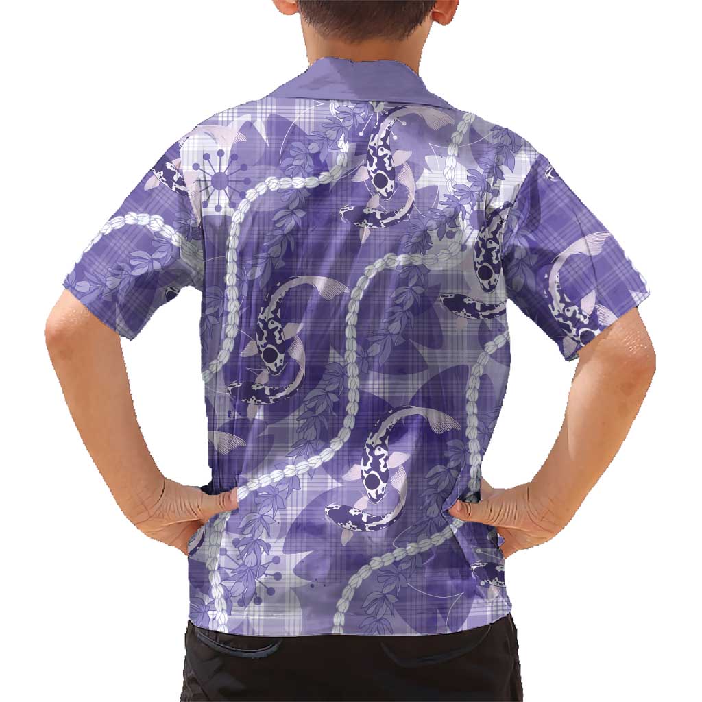 Japanese Koi Fish Family Matching Long Sleeve Bodycon Dress and Hawaiian Shirt Purple Wagara Palaka Honohono Pikake Lei LT9 - Polynesian Pride