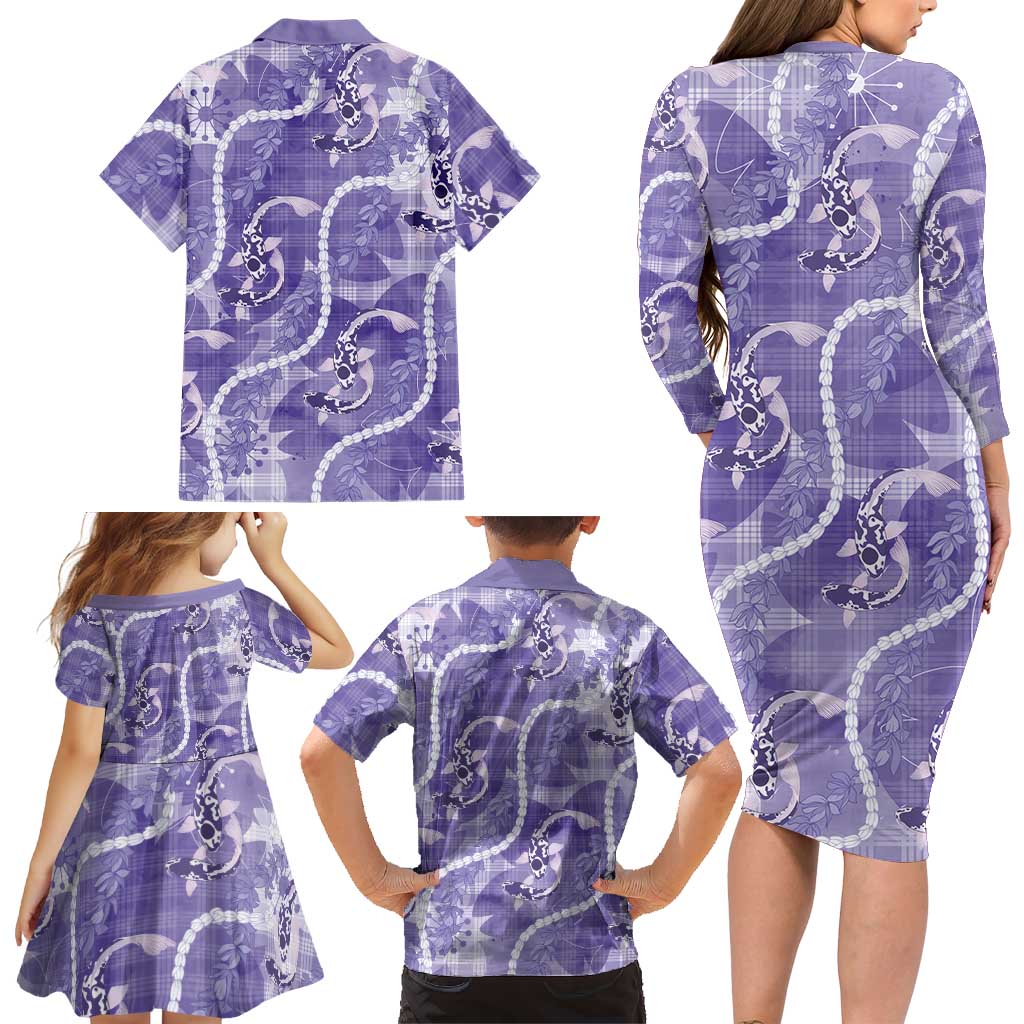Japanese Koi Fish Family Matching Long Sleeve Bodycon Dress and Hawaiian Shirt Purple Wagara Palaka Honohono Pikake Lei LT9 - Polynesian Pride