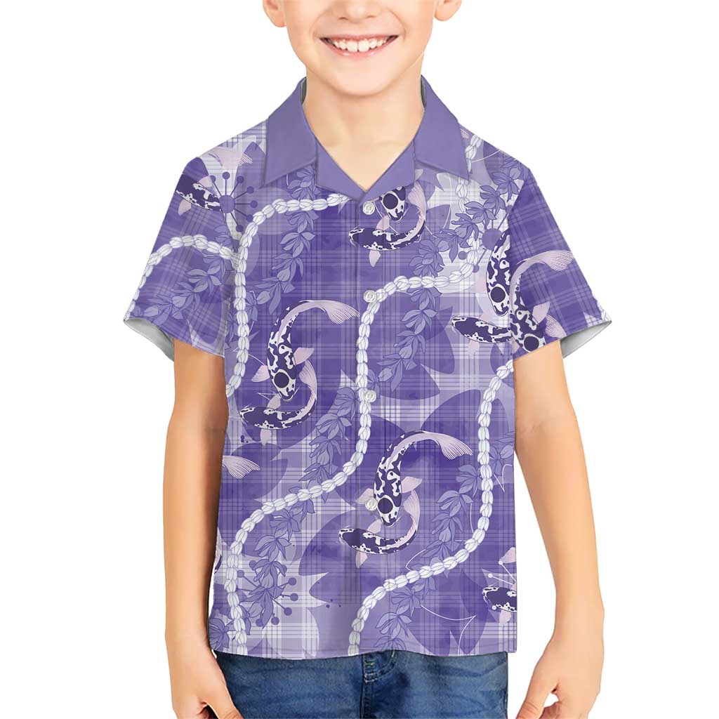 Japanese Koi Fish Family Matching Long Sleeve Bodycon Dress and Hawaiian Shirt Purple Wagara Palaka Honohono Pikake Lei LT9 Son's Shirt Purple - Polynesian Pride
