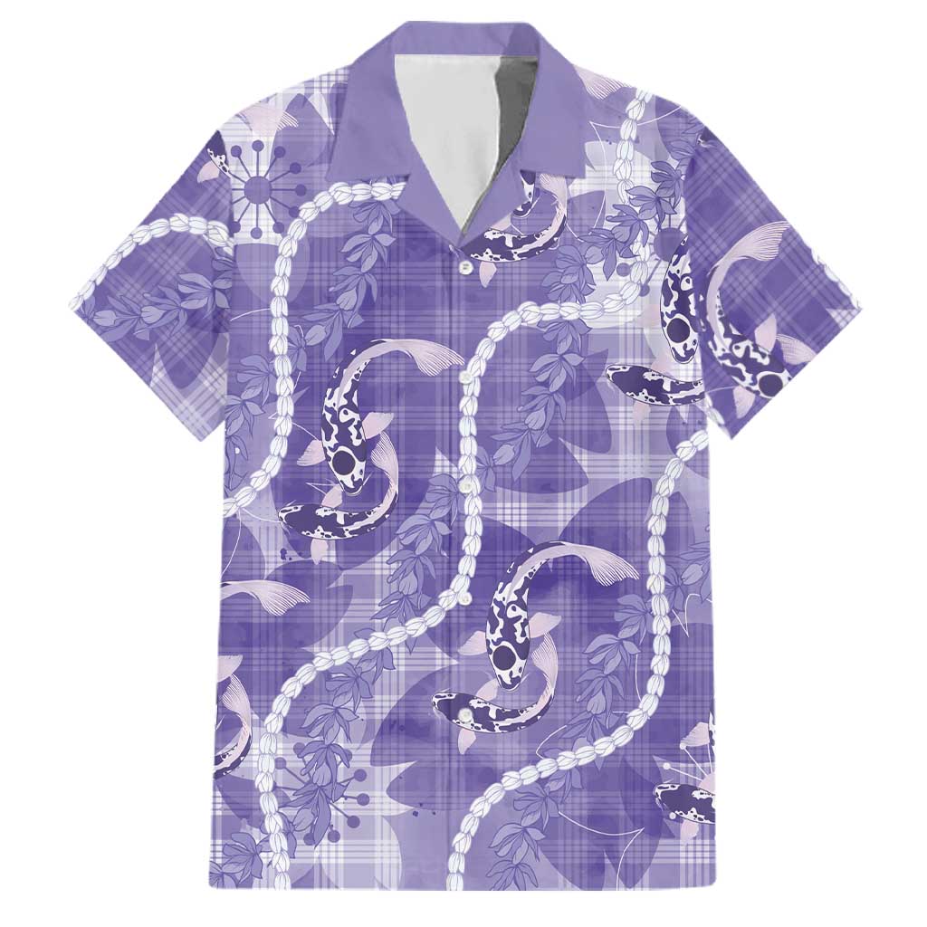 Japanese Koi Fish Family Matching Off The Shoulder Long Sleeve Dress and Hawaiian Shirt Purple Wagara Palaka Honohono Pikake Lei LT9 Dad's Shirt - Short Sleeve Purple - Polynesian Pride
