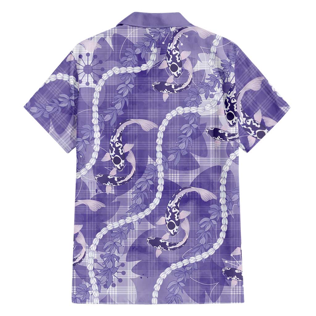 Japanese Koi Fish Family Matching Off The Shoulder Long Sleeve Dress and Hawaiian Shirt Purple Wagara Palaka Honohono Pikake Lei LT9 - Polynesian Pride