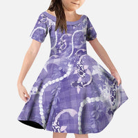 Japanese Koi Fish Family Matching Short Sleeve Bodycon Dress and Hawaiian Shirt Purple Wagara Palaka Honohono Pikake Lei LT9 Daughter's Dress Purple - Polynesian Pride