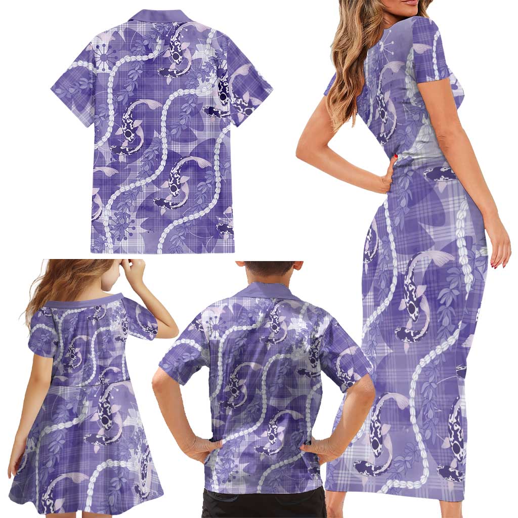 Japanese Koi Fish Family Matching Short Sleeve Bodycon Dress and Hawaiian Shirt Purple Wagara Palaka Honohono Pikake Lei LT9 - Polynesian Pride