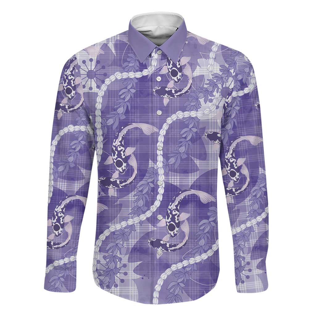 Japanese Koi Fish Family Matching Short Sleeve Bodycon Dress and Hawaiian Shirt Purple Wagara Palaka Honohono Pikake Lei LT9 Dad's Shirt - Long Sleeve Purple - Polynesian Pride