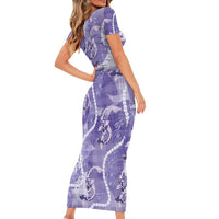Japanese Koi Fish Family Matching Short Sleeve Bodycon Dress and Hawaiian Shirt Purple Wagara Palaka Honohono Pikake Lei LT9 - Polynesian Pride