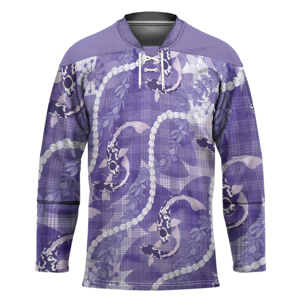 Japanese Koi Fish Hockey Jersey Purple Wagara Palaka Honohono Pikake Lei LT9 Unisex Purple - Polynesian Pride