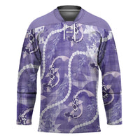 Japanese Koi Fish Hockey Jersey Purple Wagara Palaka Honohono Pikake Lei LT9 Unisex Purple - Polynesian Pride