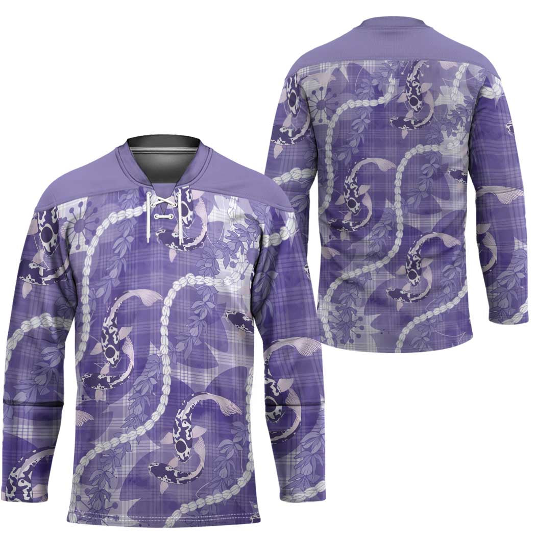 Japanese Koi Fish Hockey Jersey Purple Wagara Palaka Honohono Pikake Lei LT9 - Polynesian Pride