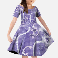 Japanese Koi Fish Kid Short Sleeve Dress Purple Wagara Palaka Honohono Pikake Lei LT9 KID Purple - Polynesian Pride