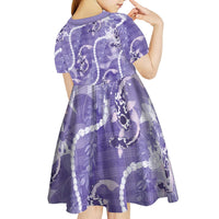 Japanese Koi Fish Kid Short Sleeve Dress Purple Wagara Palaka Honohono Pikake Lei LT9 - Polynesian Pride