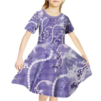 Japanese Koi Fish Kid Short Sleeve Dress Purple Wagara Palaka Honohono Pikake Lei LT9 - Polynesian Pride