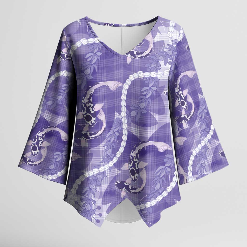 Japanese Koi Fish Kimono Sleeve Blouse Purple Wagara Palaka Honohono Pikake Lei