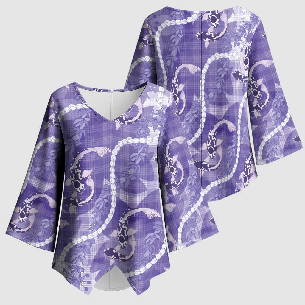 Japanese Koi Fish Kimono Sleeve Blouse Purple Wagara Palaka Honohono Pikake Lei