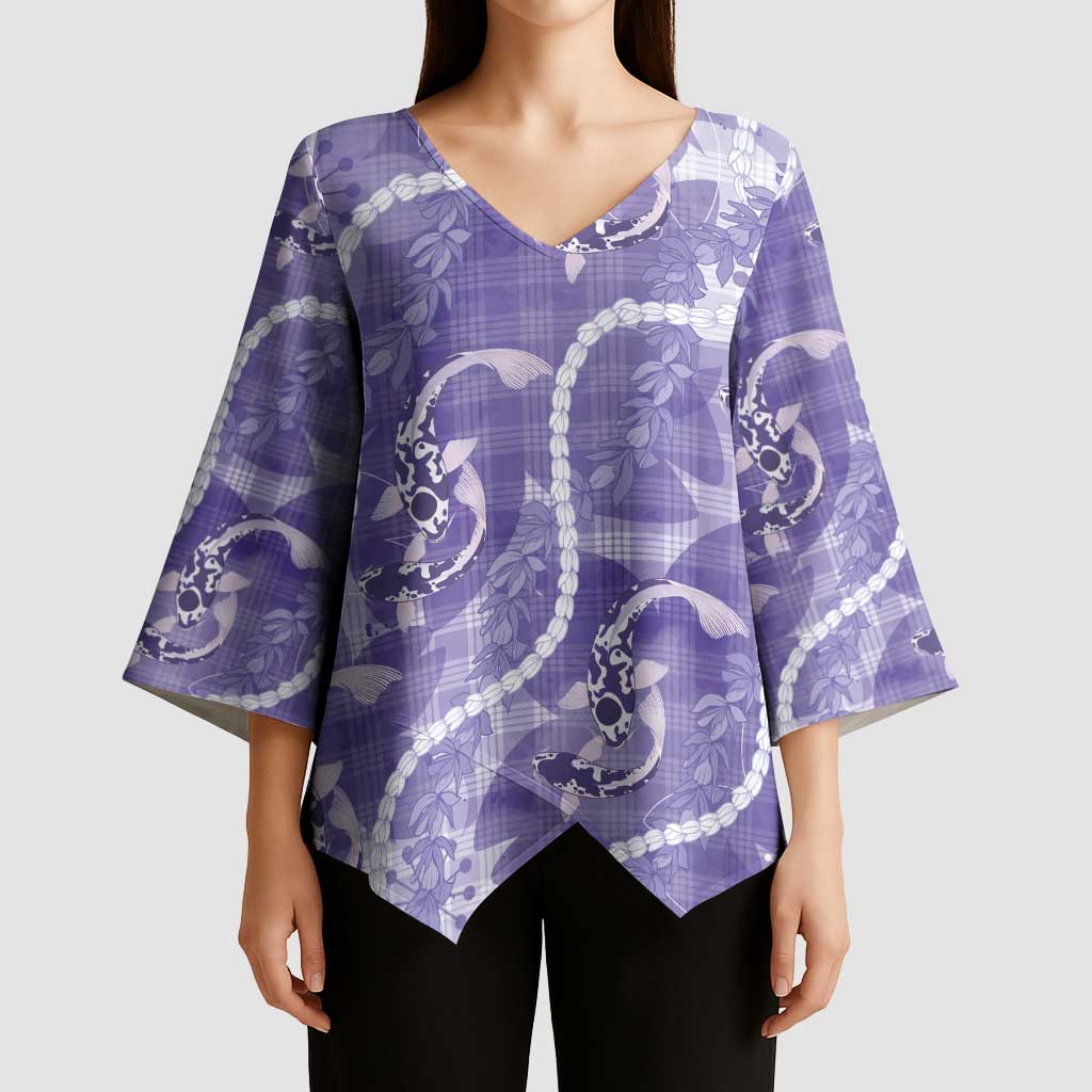 Japanese Koi Fish Kimono Sleeve Blouse Purple Wagara Palaka Honohono Pikake Lei