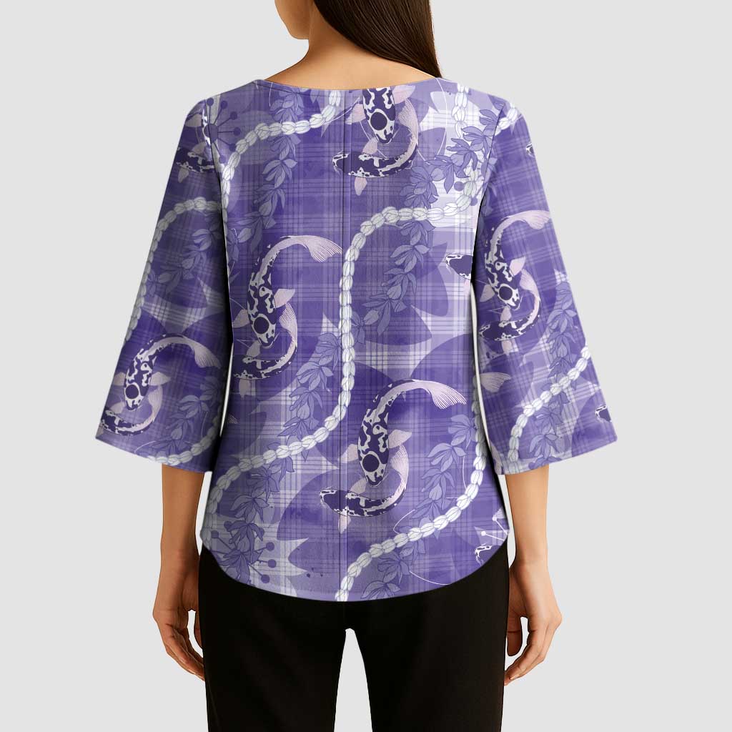 Japanese Koi Fish Kimono Sleeve Blouse Purple Wagara Palaka Honohono Pikake Lei