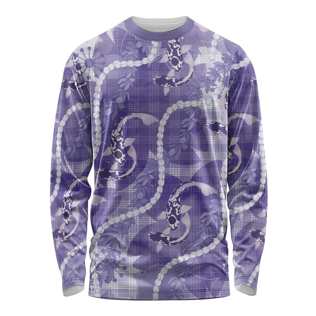 Japanese Koi Fish Long Sleeve Shirt Purple Wagara Palaka Honohono Pikake Lei