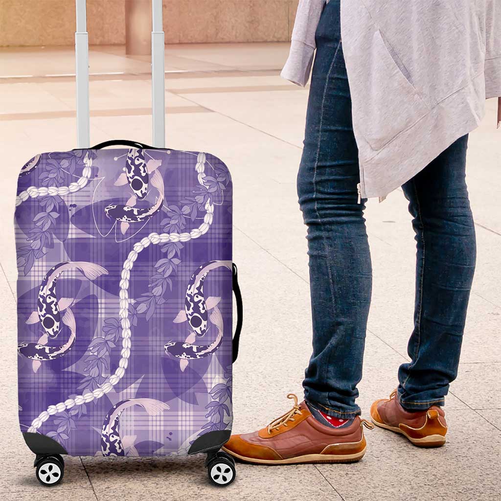 Japanese Koi Fish Luggage Cover Purple Wagara Palaka Honohono Pikake Lei