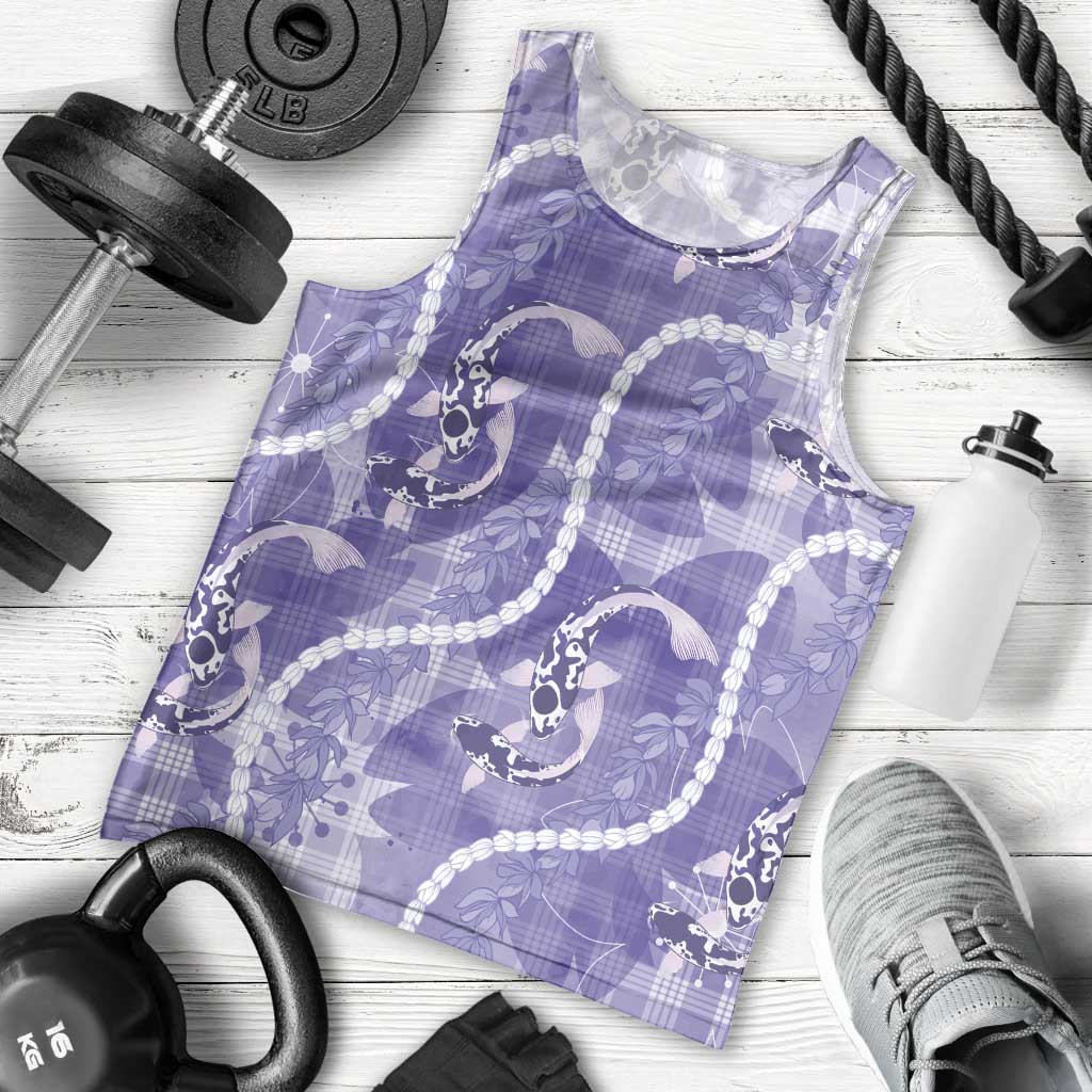 Japanese Koi Fish Men Tank Top Purple Wagara Palaka Honohono Pikake Lei