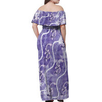 Japanese Koi Fish Off Shoulder Maxi Dress Purple Wagara Palaka Honohono Pikake Lei LT9 - Polynesian Pride