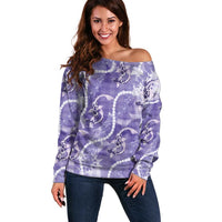 Japanese Koi Fish Off Shoulder Sweater Purple Wagara Palaka Honohono Pikake Lei