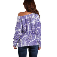 Japanese Koi Fish Off Shoulder Sweater Purple Wagara Palaka Honohono Pikake Lei